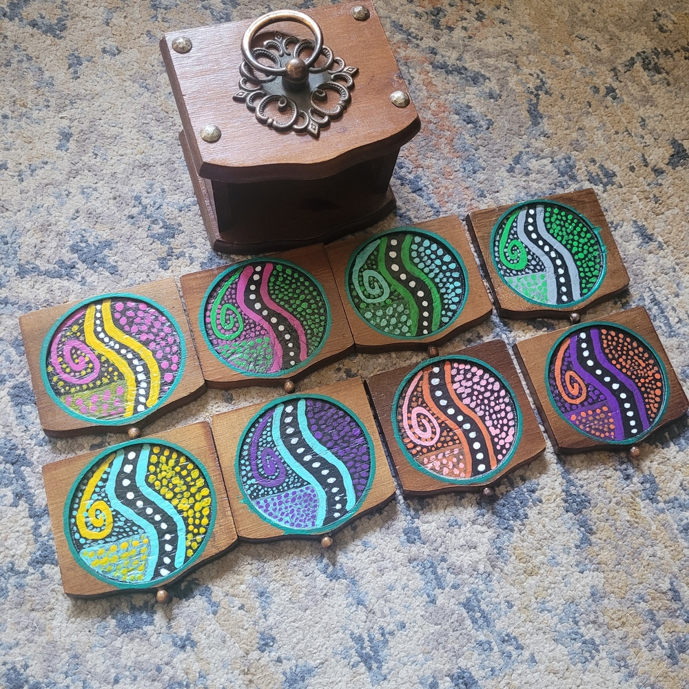 Handcrafted Wooden Coaster Set with Holder